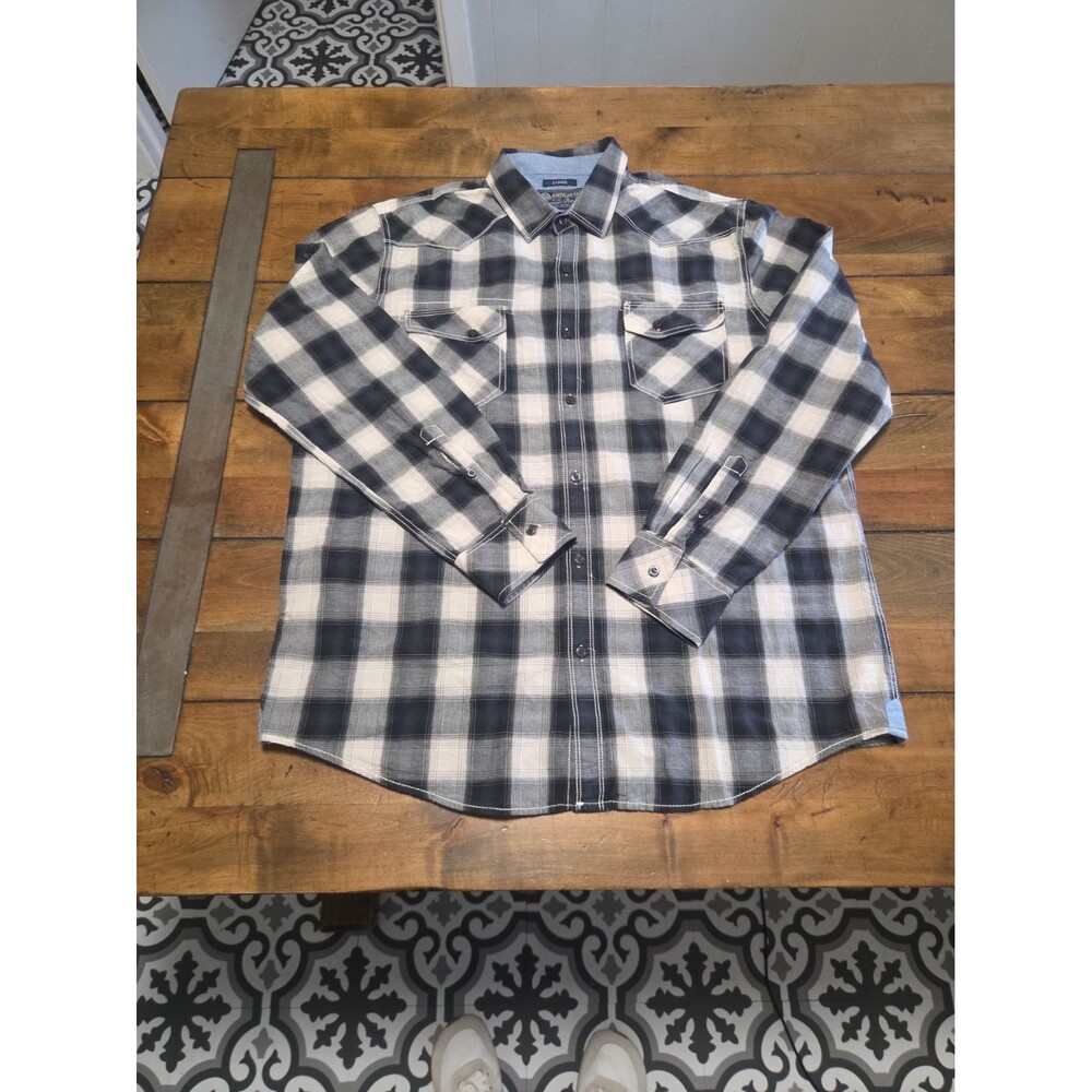 American Rag Shirt Mens XL Black White Plaid Long Sleeve Button Up Casual Pocket